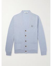 Maison Kitsuné - Cardigan slim-fit in lana con logo applicato - Lyst
