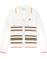Casablancabrand - Camp-collar Logo-appliquéd Striped Pointelle-knit Cardigan - Lyst
