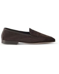 Edward Green - Polperro Leather-Trimmed Suede Penny Loafers - Lyst