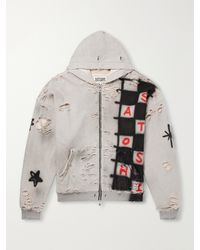 Satoshi Nakamoto - Get What I Want Distressed Embellished Cotton-jersey Zip-up Hoodie - Lyst