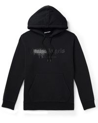 Palm Angels - Logo-print Crystal-embellished Cotton-jersey Hoodie - Lyst