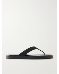 Gucci - Logo-Jacquard Leather-Trimmed Canvas Flip Flops - Lyst