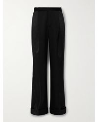 Saint Laurent - Wide-leg Pleated Panelled Wool-twill And Satin Tuxedo Trousers - Lyst