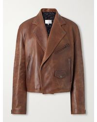 Maison Margiela - Cropped Distressed Full-Grain Leather Biker Jacket - Lyst