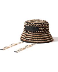 Loewe - Paula's Ibiza Leather And Webbing-trimmed Striped Raffia Bucket Hat - Lyst
