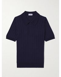 John Smedley - Ribbed Wool And Cotton-blend Polo Shirt - Lyst