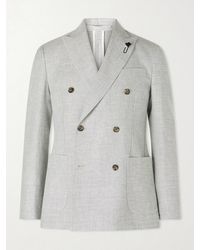 Lardini - Roma Slim-fit Embellished Double-breasted Wool And Linen-blend Blazer - Lyst