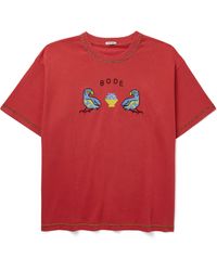 Bode - Twin Parakeet Logo-embroidered Cotton-jersey T-shirt - Lyst