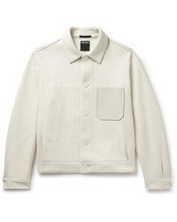 ZEGNA - Slim-fit Leather-trimmed Wool-blend Overshirt - Lyst