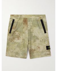 Stone Island - Straight-leg Satin-trimmed Camouflage-print Shell Shorts - Lyst