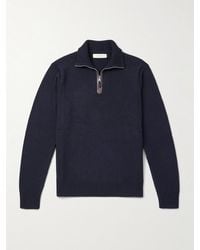 James Purdey & Sons - Leather-Trimmed Cashmere Half-Zip Sweater - Lyst