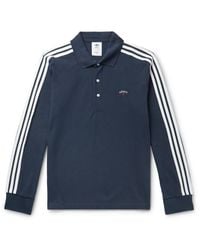 adidas Originals Noah Logo-embroidered Striped Cotton-piqué Polo Shirt - Blue