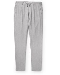 Eleventy - Slim-Fit Straight-Leg Pleated Stretch Wool And Cashmere-Blend Drawstring Trousers - Lyst