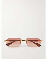 Gucci - Rahmenlose rechteckige Sonnenbrille mit goldfarbenen Details und Bügeln aus Azetat in Schildpattoptik - Lyst