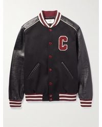 Celine - Teddy Logo-Appliquéd Wool-Blend And Leather Varsity Jacket - Lyst