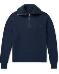 Maison Kitsuné - Logo-appliquéd Ribbed Cotton-blend Half-zip Sweater - Lyst