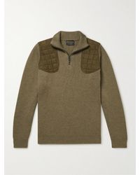 James Purdey & Sons Quilted Faux Suede-trimmed Wool Half-zip Sweater - Green