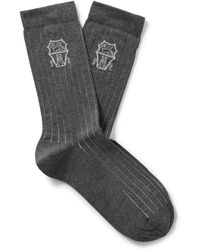 Brunello Cucinelli - Striped Logo-Jacquard Cotton Socks - Lyst