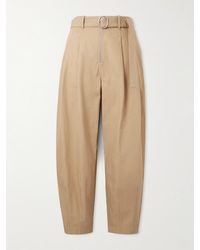 Jil Sander - Belted Tapered Pleated Cotton-canvas Trousers - Lyst