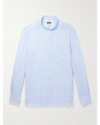 Rubinacci - Grandad-Collar Striped Linen Shirt - Lyst