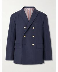 Thom Browne - Double-breasted Striped Cotton And Linen-blend Blazer - Lyst