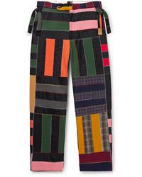 Bode - Straight-leg Patchwork Checked Wool-blend Trousers - Lyst
