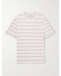 Brunello Cucinelli - Striped Linen And Cotton-blend T-shirt - Lyst