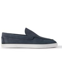 Christian Louboutin - Moonboat Logo-embossed Nubuck Loafers - Lyst