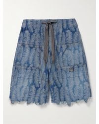 Kapital - Magpie Straight-leg Frayed Denim-jacquard Drawstring Shorts - Lyst