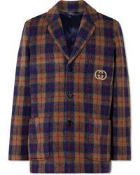 Gucci - Logo-embroidered Checked Wool-blend Blazer - Lyst