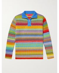 The Elder Statesman - Jolly Ribbed Striped Cashmere Half-Zip Sweater - Lyst