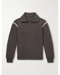 Maison Margiela - Distressed Denim-trimmed Wool Half-zip Sweater - Lyst