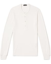 Tom Ford - Slim-fit Ribbed Stretch Lyocell And Cotton-blend Henley T-shirt - Lyst