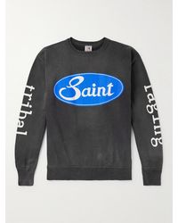 SAINT Mxxxxxx - Logo-Print Distressed Cotton-Jersey Sweatshirt - Lyst