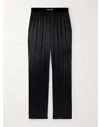 Tom Ford - Pantaloni da pigiama in raso di seta stretch con finiture in velluto - Lyst