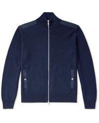 Brunello Cucinelli - Cotton Twill-Trimmed Ribbed Cashmere Zip-Up Cardigan - Lyst