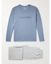 Calvin Klein - Logo-embroidered Striped Cotton-blend Pyjama Set - Lyst