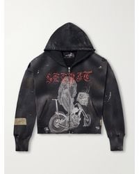 SEKRIT - Chopper Girl Paint-Splattered Distressed Printed Cotton-Jersey Zip-Up Hoodie - Lyst