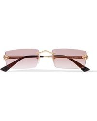 Cartier - Panthère De Cartier Rimless Rectangular-frame Gold-tone Sunglasses - Lyst