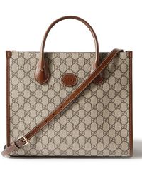 Gucci - Ophidia Leather-trimmed Monogrammed Coated-canvas Tote Bag - Lyst