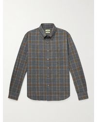 De Bonne Facture Button-down Collar Checked Brushed Cotton-flannel Shirt - Grey