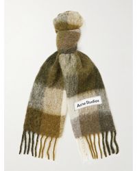 Acne Studios - Fringed Checked Knitted Scarf - Lyst