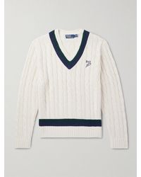 Polo Ralph Lauren - Striped Cable-Knit Cotton, Cashmere And Hemp-Blend Sweater - Lyst