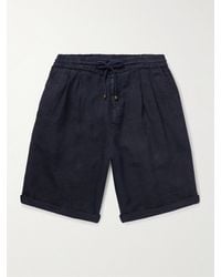 Brunello Cucinelli - Straight-Leg Pleated Linen Drawstring Bermuda Shorts - Lyst