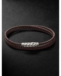 David Yurman - Chevron Braided Leather And Sterling Silver Wrap Bracelet - Lyst