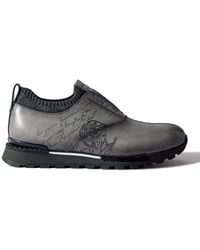 Berluti - Scritto Cashmere-trimmed Venezia Leather Slip-on Sneakers - Lyst
