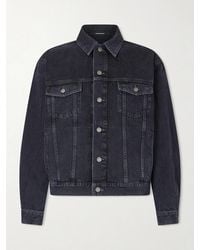 Saint Laurent - Leather-trimmed Denim Trucker Jacket - Lyst