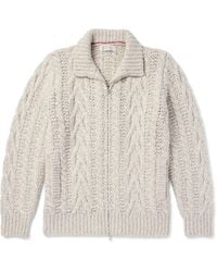 Brunello Cucinelli - Cable-Knit Wool And Cashmere-Blend Zip-Up Cardigan - Lyst
