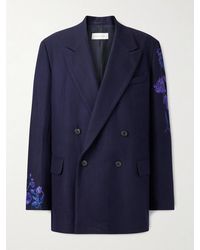 Dries Van Noten - Double-Breasted Embroidered Wool-Flannel Blazer - Lyst
