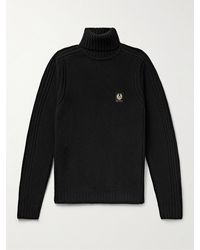 Belstaff - Watch Slim-fit Logo-appliquéd Ribbed Wool Rollneck Sweater - Lyst